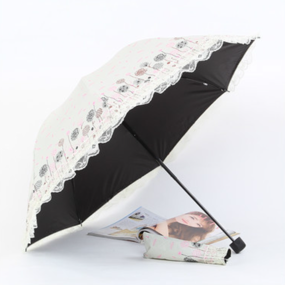 Qiteng~Daily Lolita Lace Princess Sunshade Parasol dandelion creamy white-upgrade vinyl thickening  