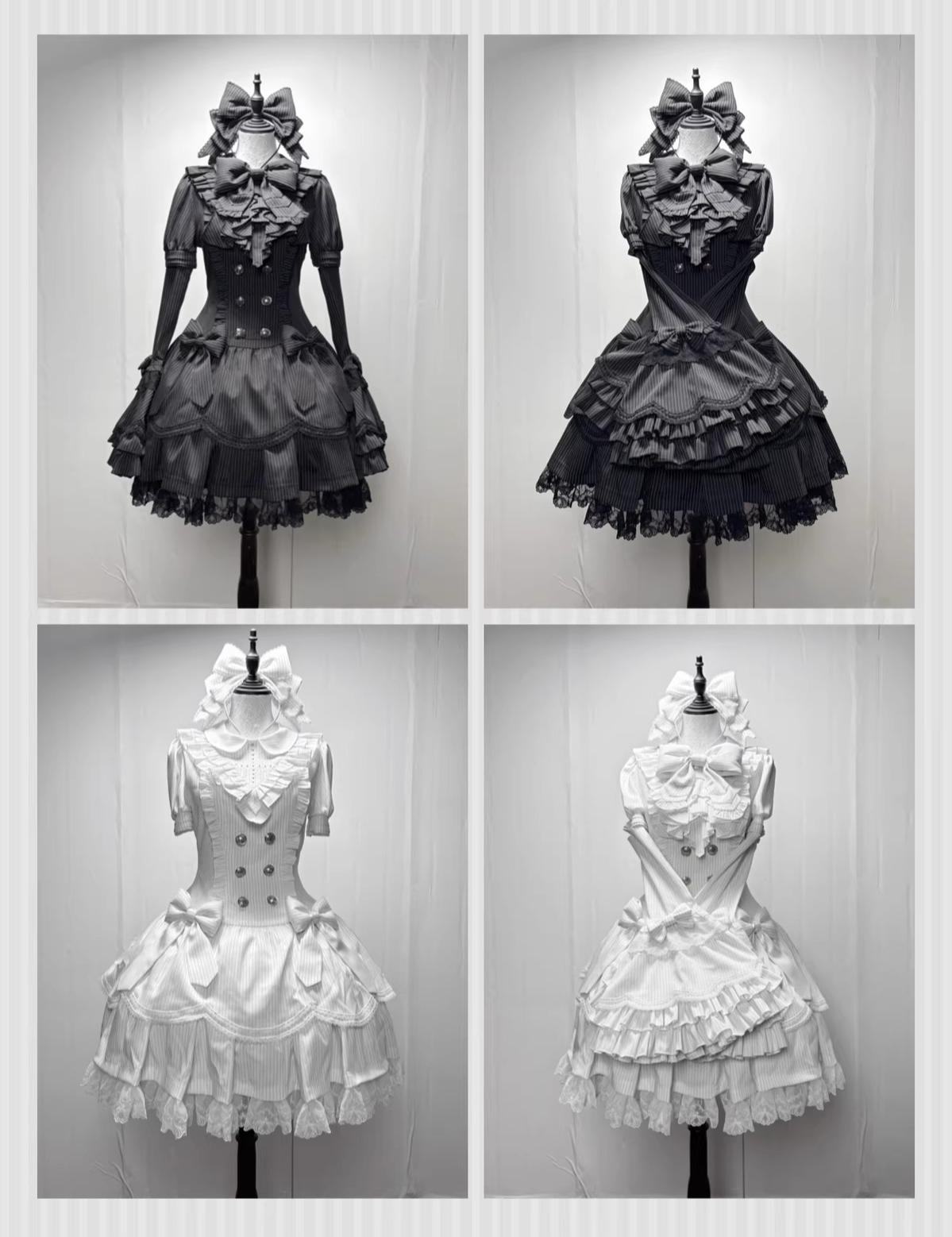 Dream Fragments - Striped Gothic Lolita OP Dress, Detachable Jabot 44454:808958