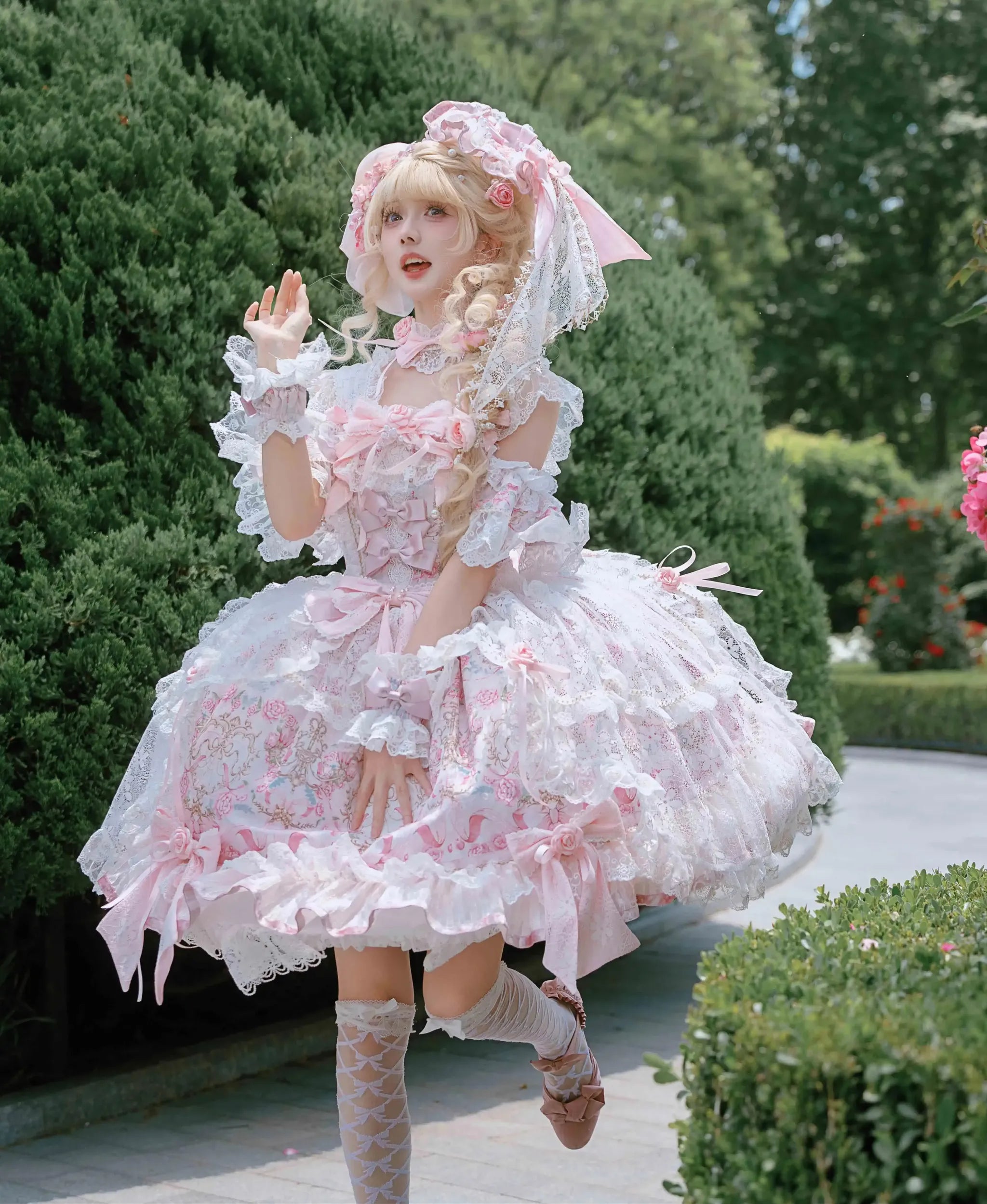 Palace Rose - Gorgeous Classic Lolita Rose Printed JSK Dress with Lace 45729:859580