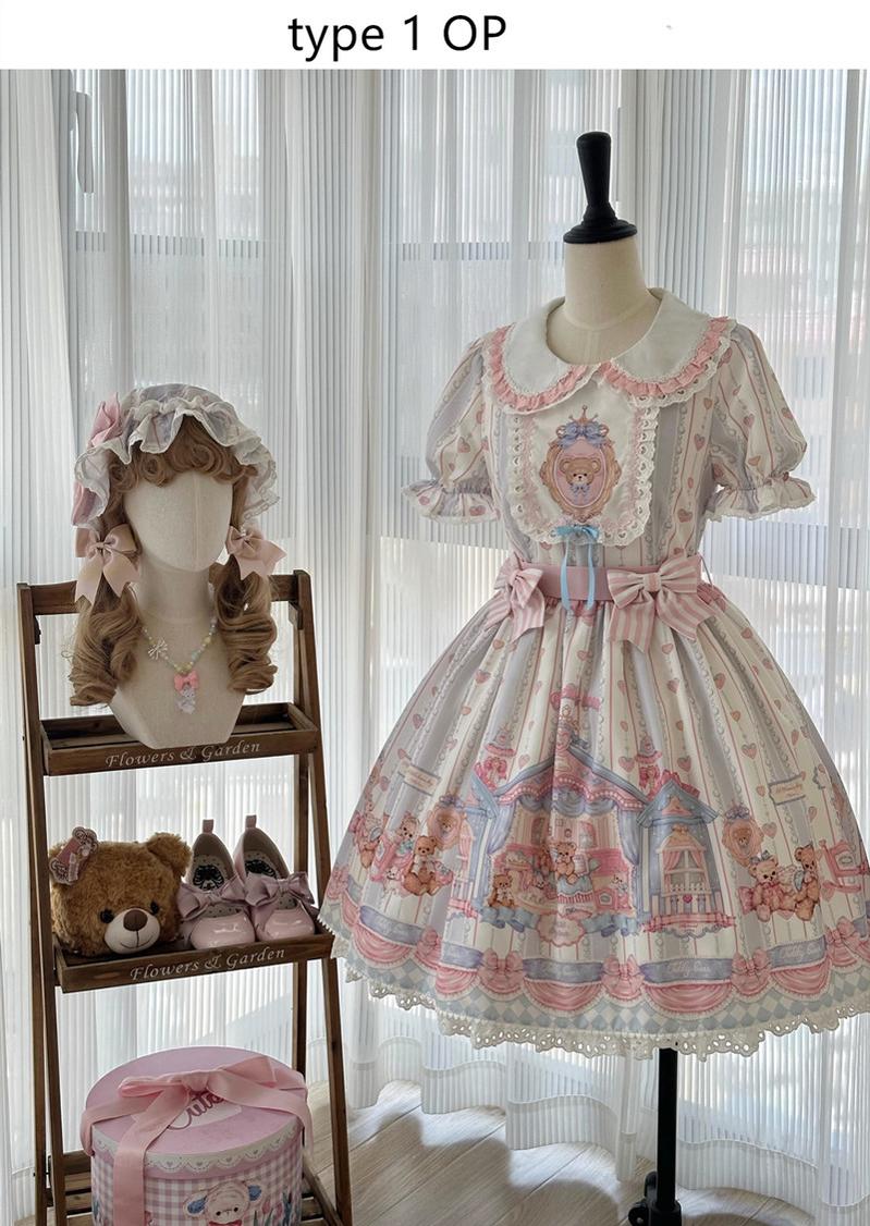 Eternity Spring~Barbie Bear~Sweet Lolita Bear Print JSK and OP S type 1 OP only (2XL L M S XL) 21222:301006