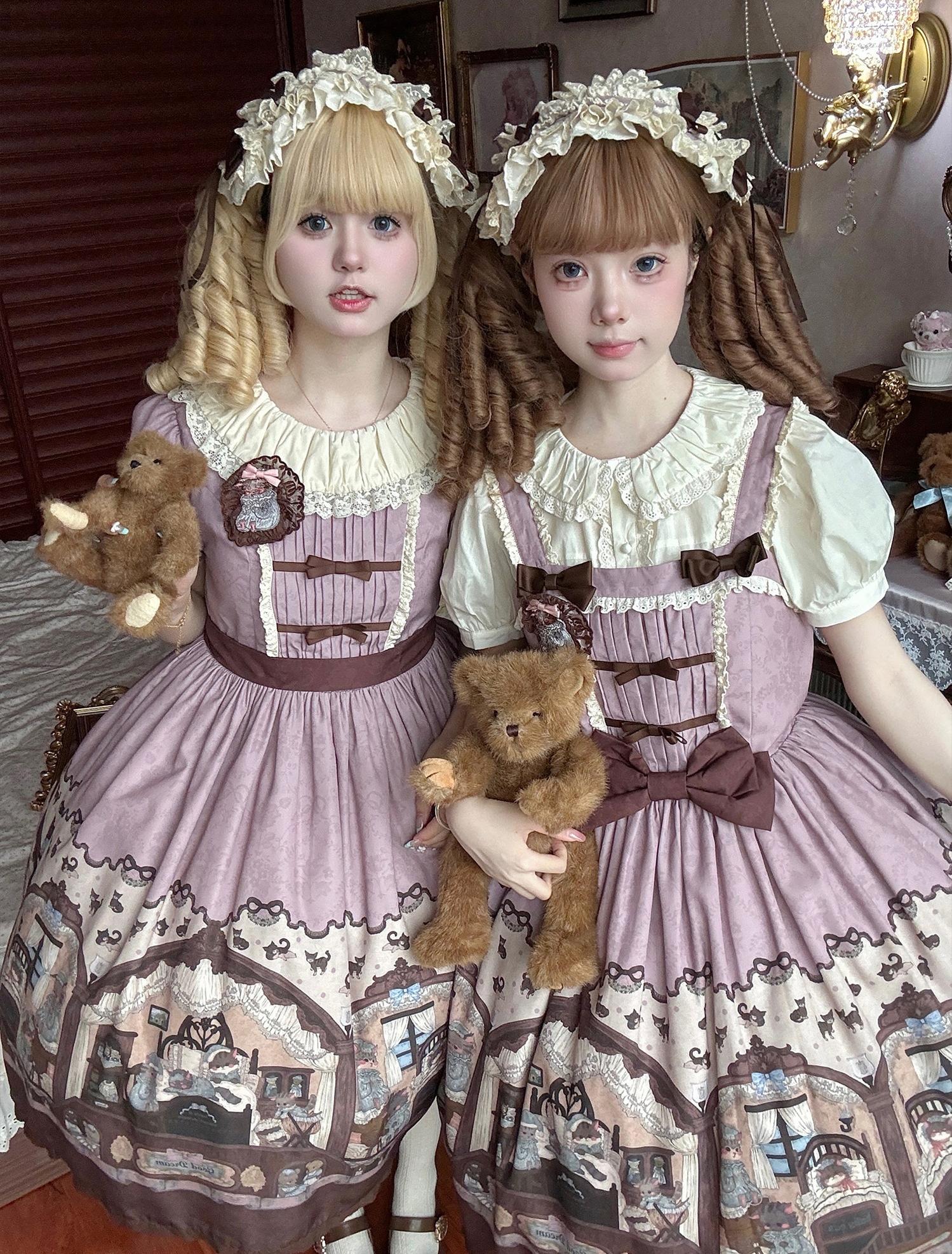 Sweet Dream Sheep - Vintage Bear - Printed Sweet Lolita Dress, Zipper Clousure 43709:784131