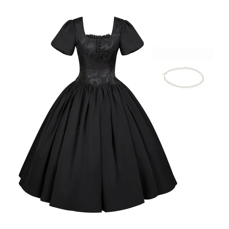 Old Covenant - Classic Lolita Jacquard OP Dress, Petal-Shaped Boned Waist Long OP (with pearl necklace) Only S