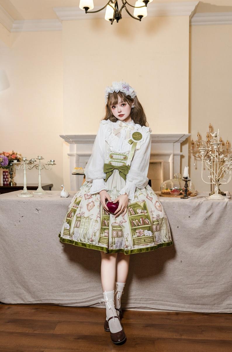 Aurora's Bookroom - Classic Lolita Bust-support JSK Dress with Bookstore Print