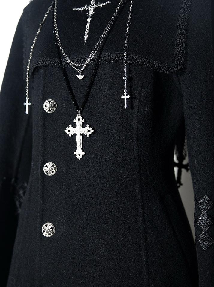 Cain and Lilith - Wool Gothic Lolita Long Coat, Cross Details