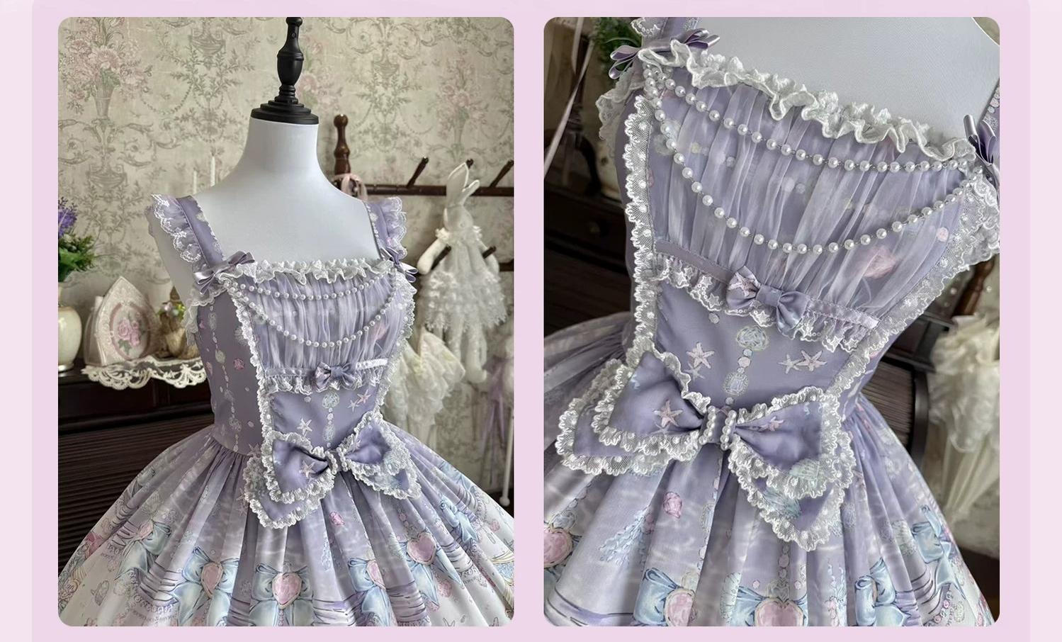 Glimmering Carousel - Sweet Lolita OP & JSK Dress Set, Ocean Carousel Print 45827:863944