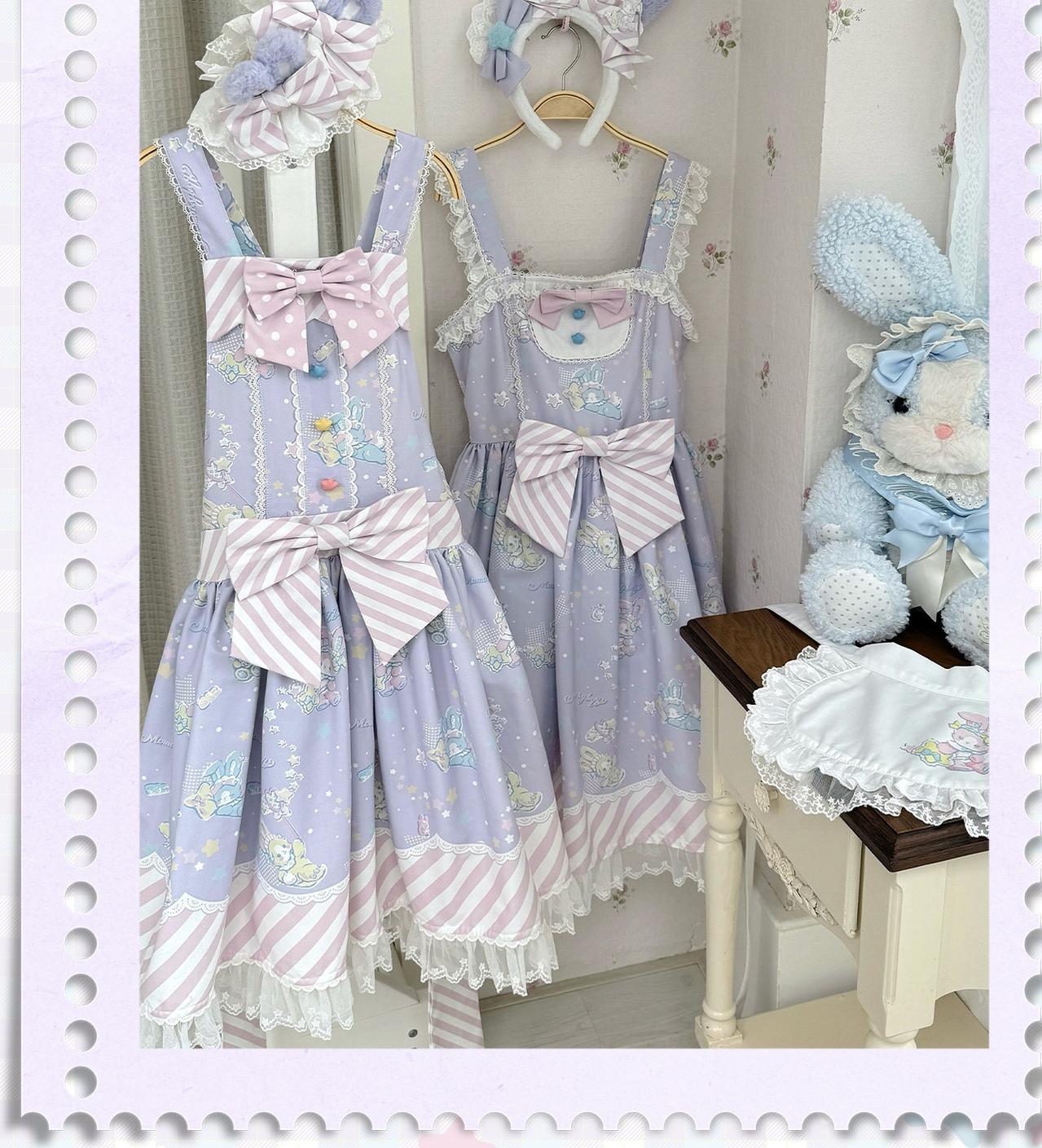 Star Gummies - IP Collaboration Sweet Lolita Dress, Bunny Print & Lace