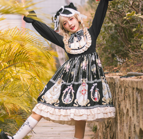Niu Niu - Easter - Plus Size Lolita Dress Black Long Sleeve Vintage OP