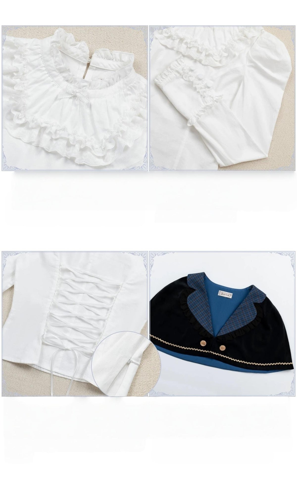 Heide Diary - Classic Lolita Blouse & JSK Dress Set, Blue Plaid