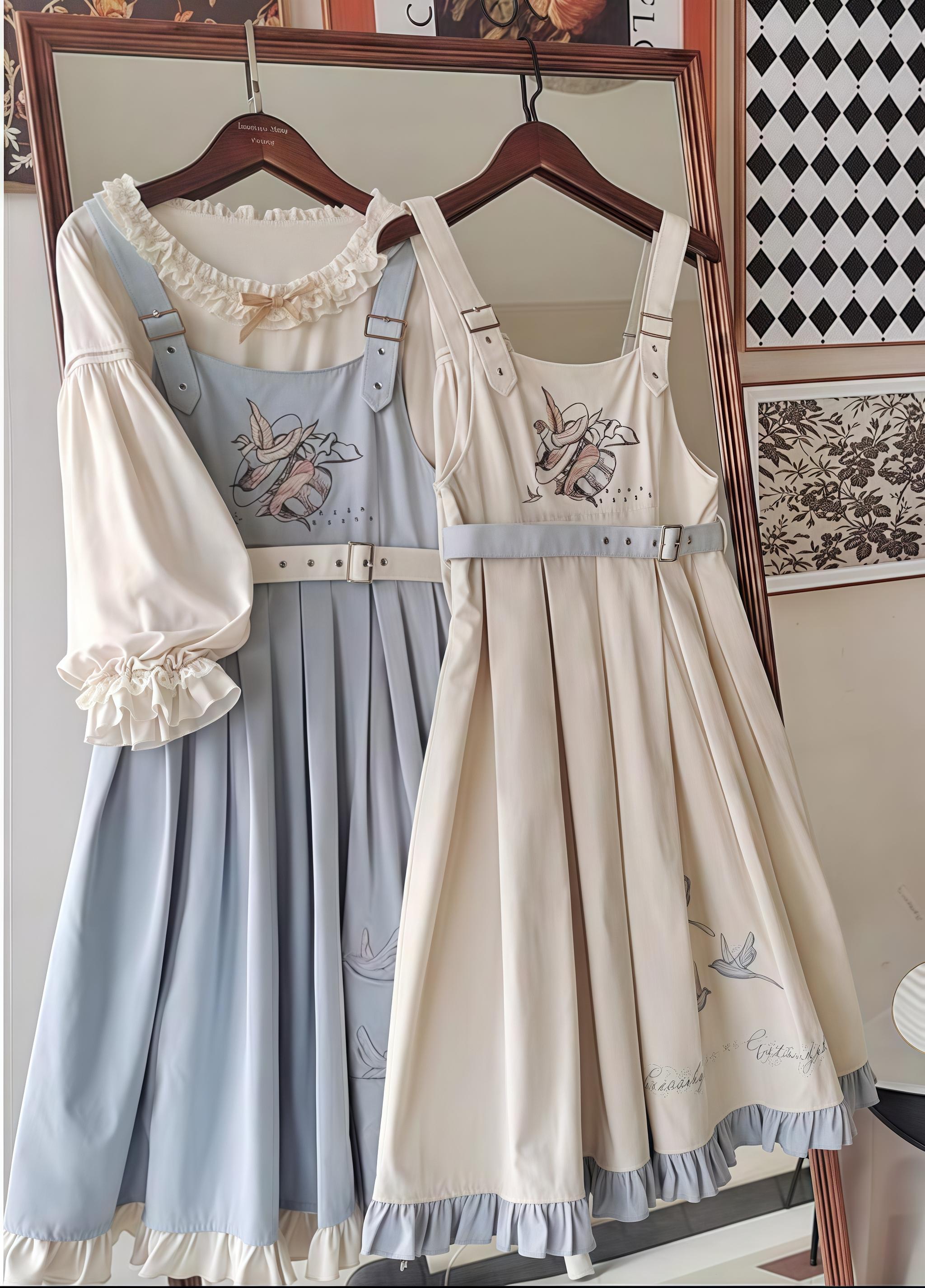 EESSILY - Flying Bird - Plus Size Elegant Lolita JSK Dress With Bird Embroidery Ivory JSK Only S