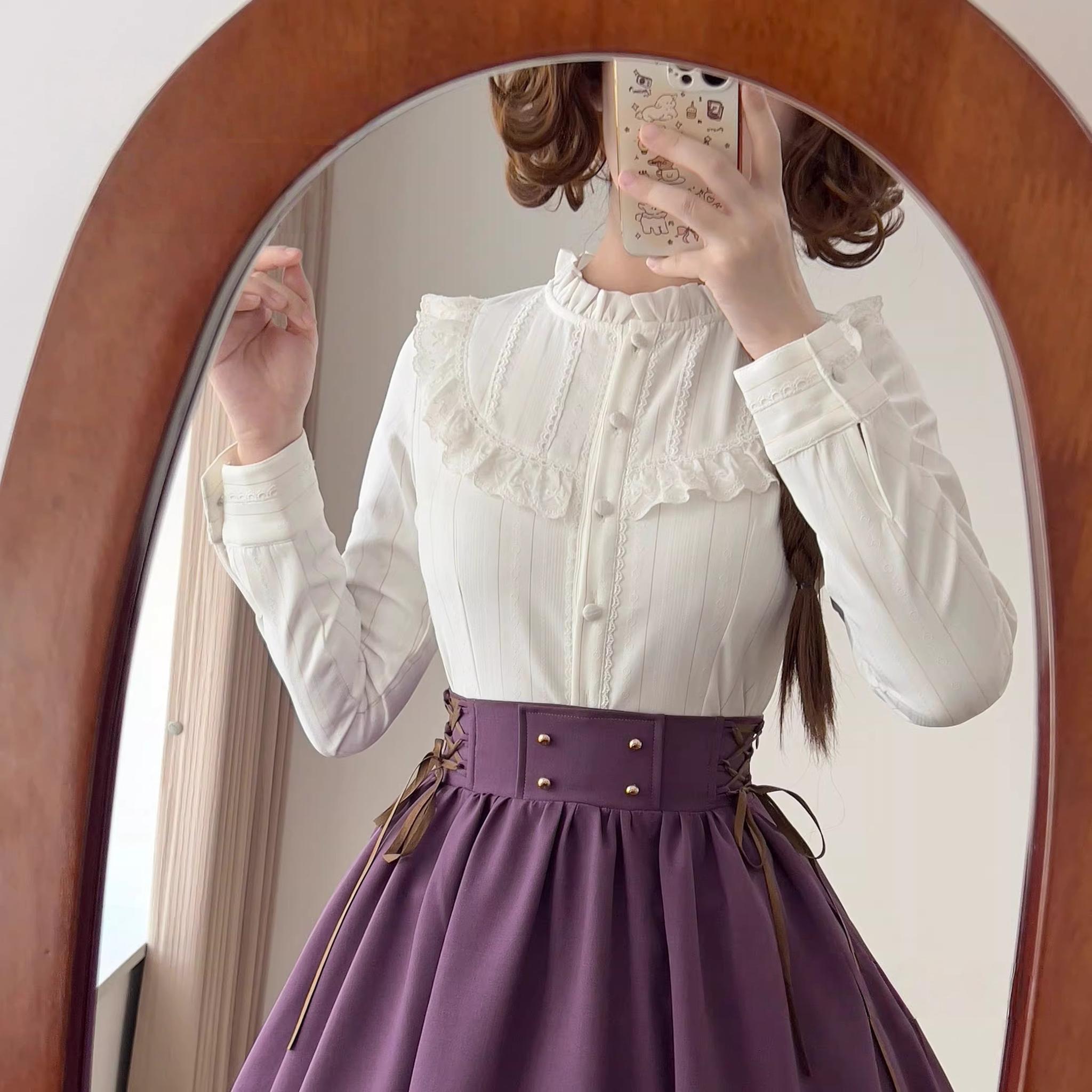 Uncle's Workshop - Daily Lolita Shirt Winter Shirts S White Shirt with Golden Line