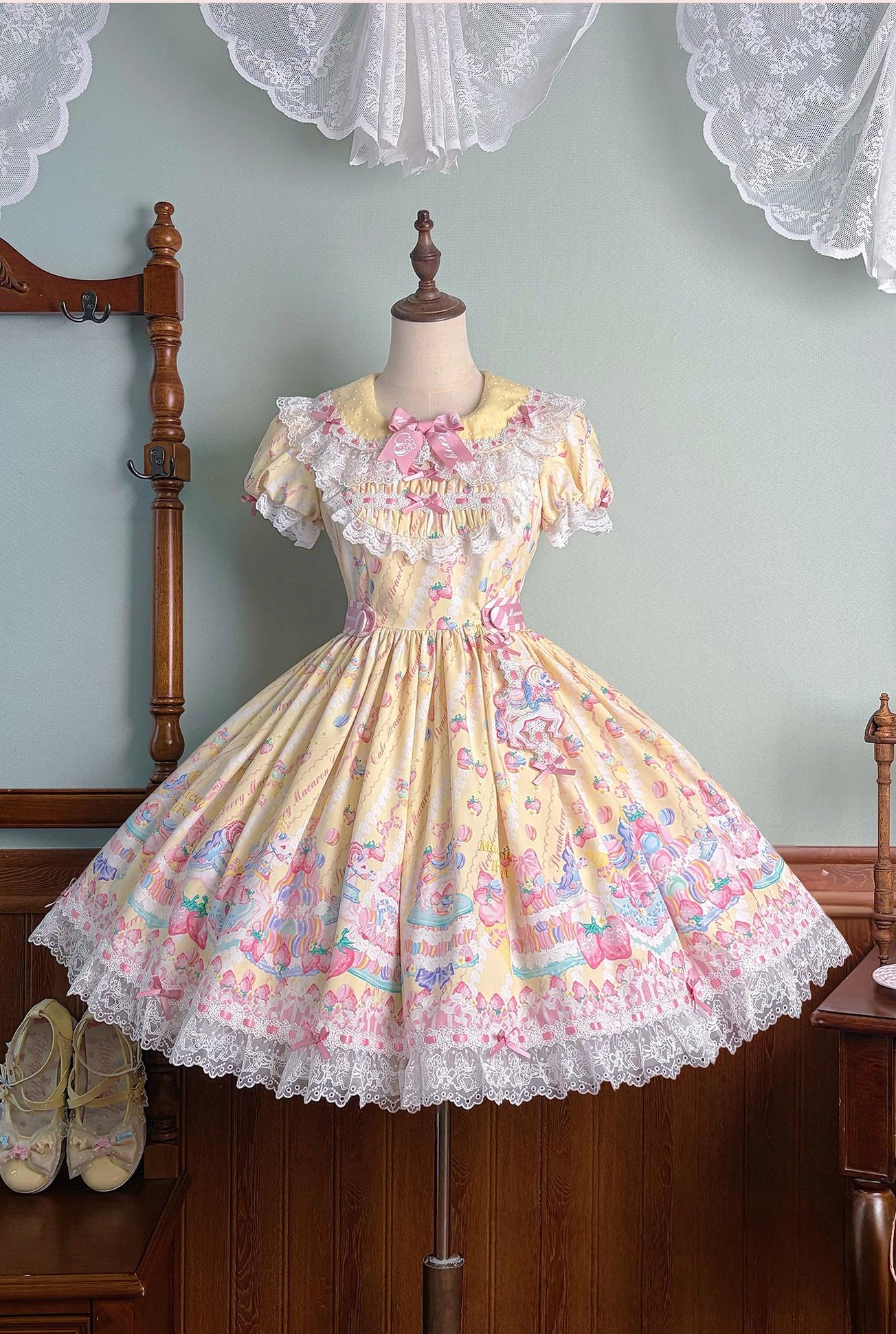 Macaron - Printed Sweet Lolita OP Dress, Old School Lolita JSK Available (L M S XL XS) 45078:834043