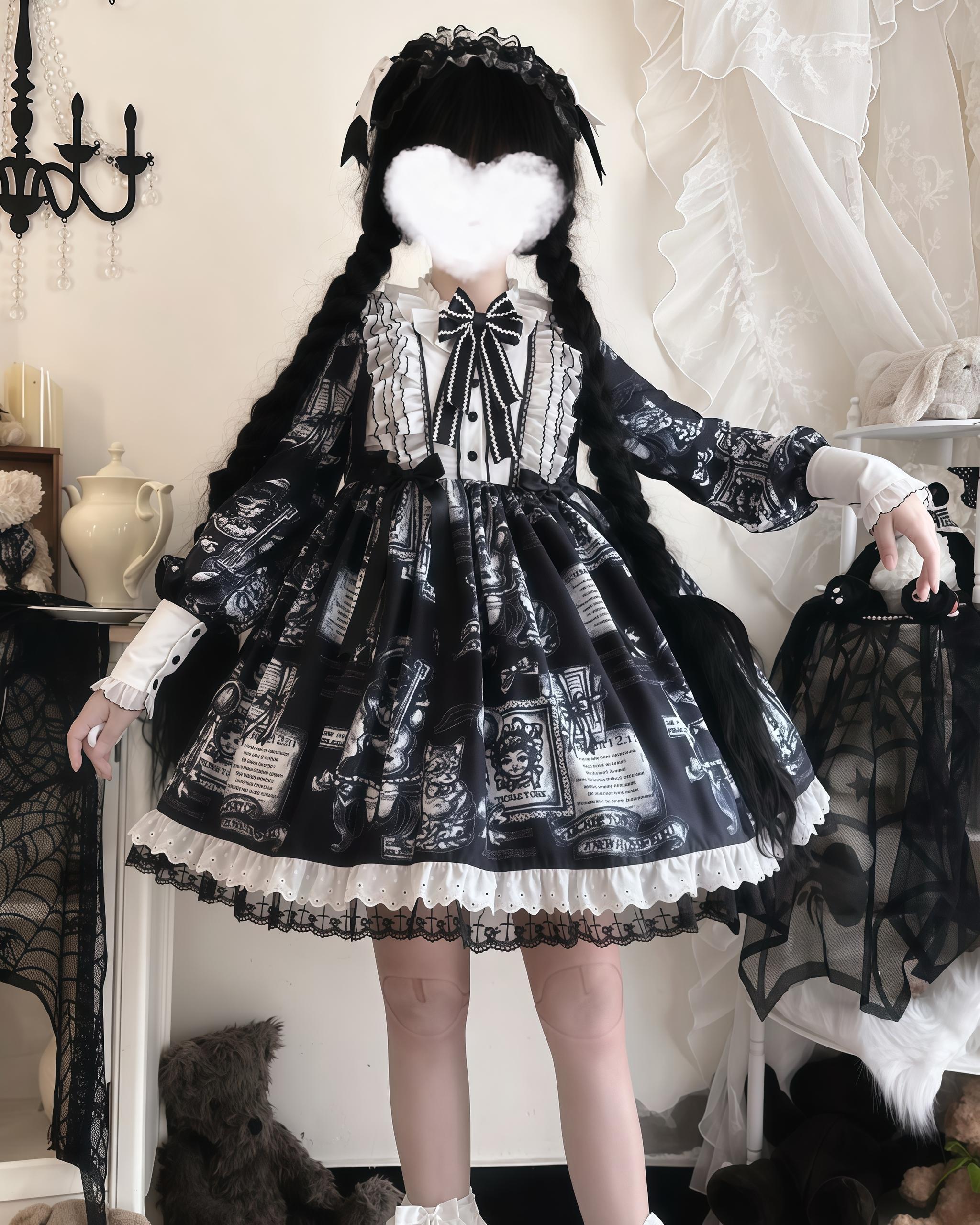 Antique Cat - Printed Gothic Lolita Dress, A-line Silhouette