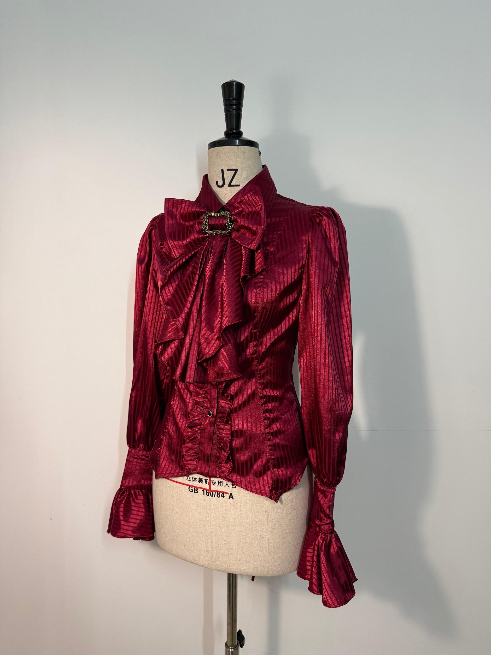 Gazing Galactic - Moonstone - Elegant Ouji Lolita Shirt, Detachable Jabot S Burgundy