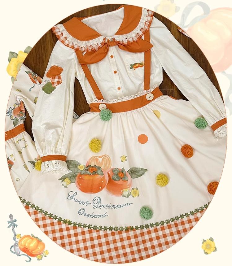 Mademoiselle Pearl~Persimmon~Autumn Persimmon Print Lolita OP JSK SK Dress 29100:396070