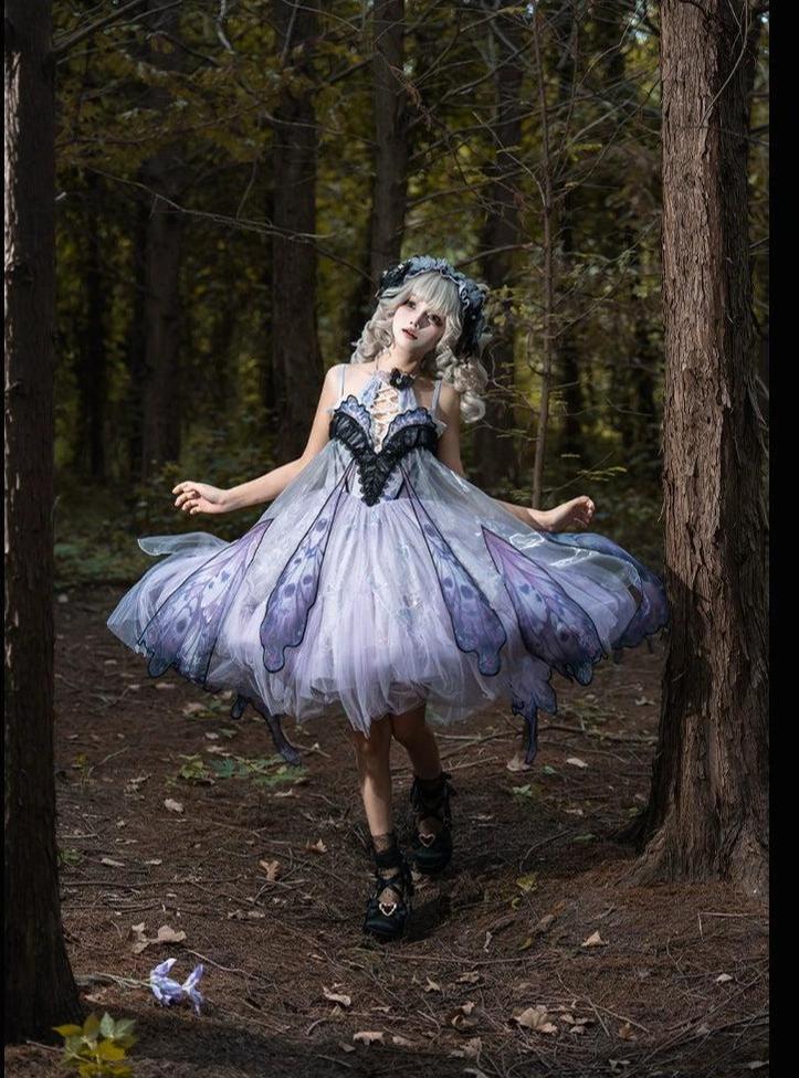 Urtto - Dead Leaf Butterfly - Chiffon Gothic Lolita JSK, Irregular Tiered Skirt 44352:804918