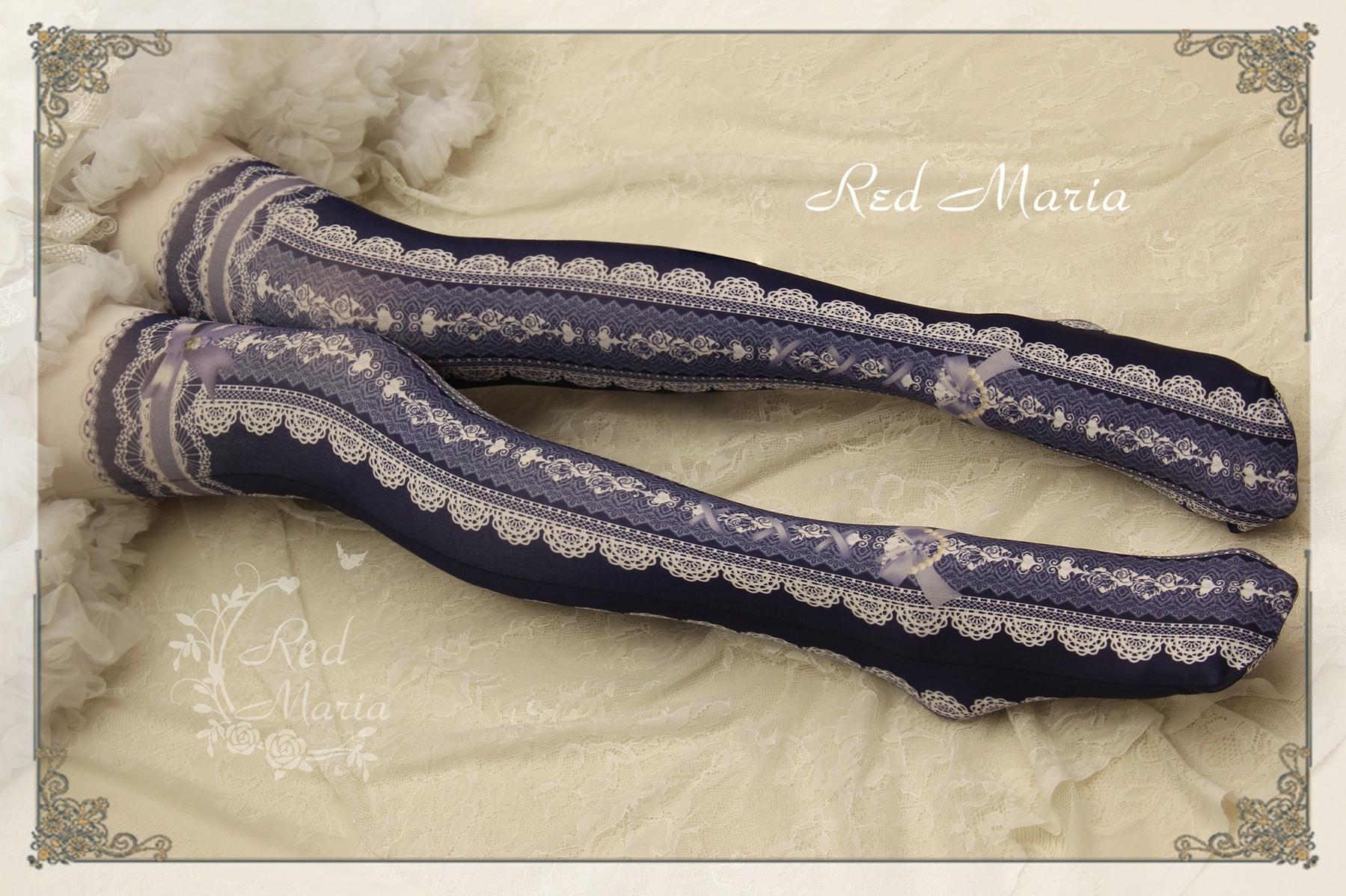 Lace Printed Bow 80D Lolita Tights Multicolors One Size Navy blue