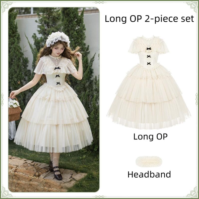 White Mist Promise - Classic Lolita Corset OP Set, Edwardian Collar & Tiered Hem (L M S) 45173:838371