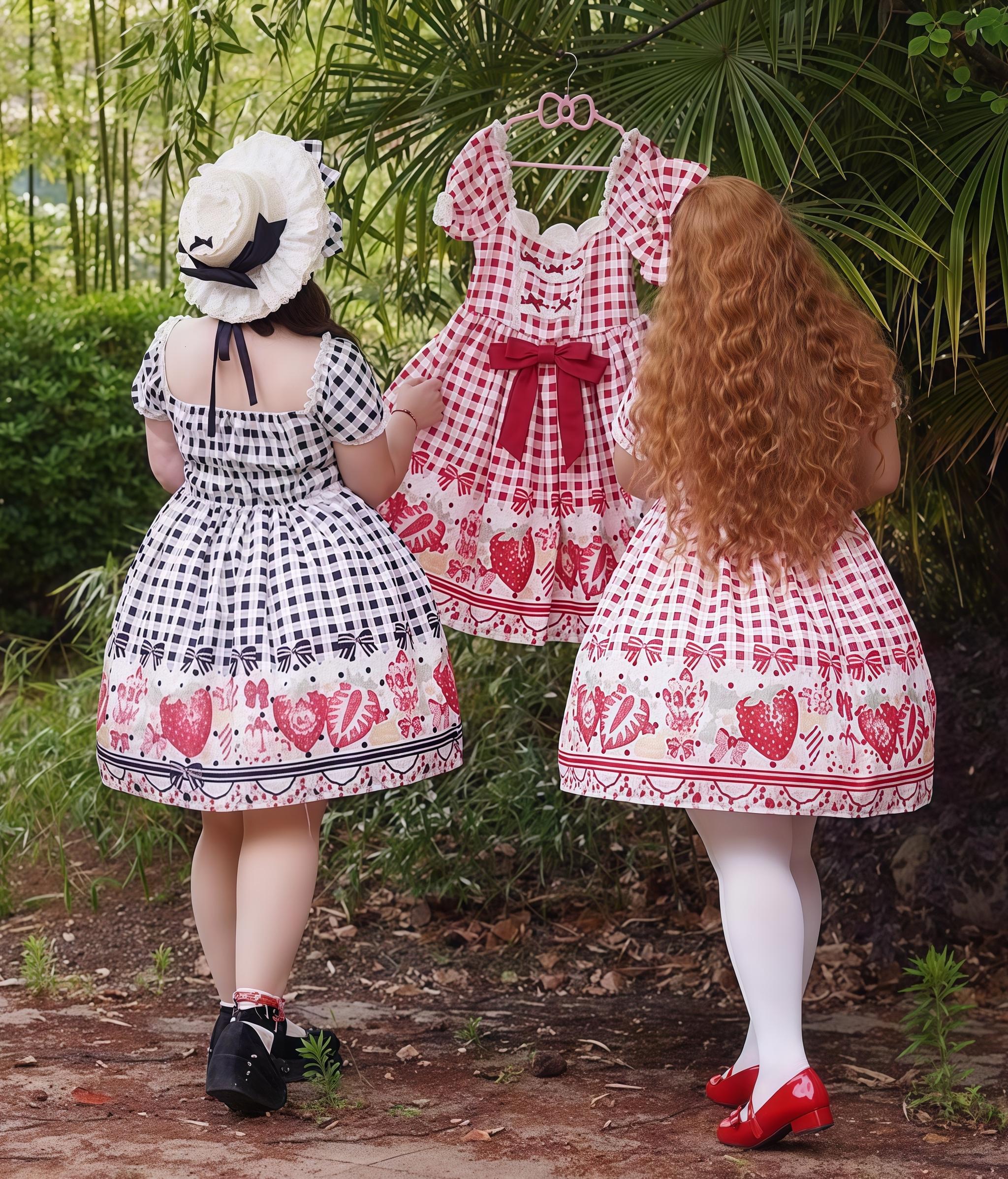 Chubby Cat Diary - Gingham Strawberry - Plus Size Country Lolita OP Dress