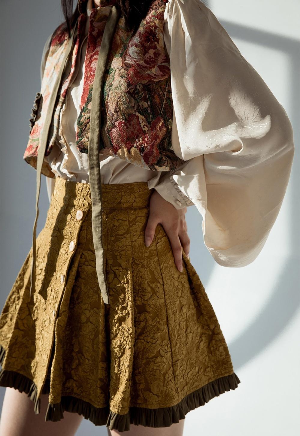 Gilded Age - Vintage Lolita Vest Suit, Oil Painting Style Skirt Coat