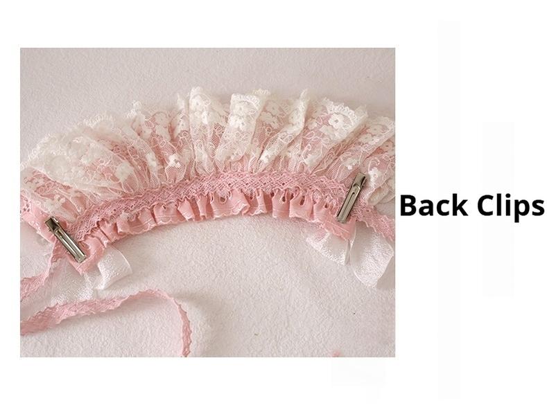 Xiaogui - Sweet Lolita Headdress Pink & White Lace Hairband