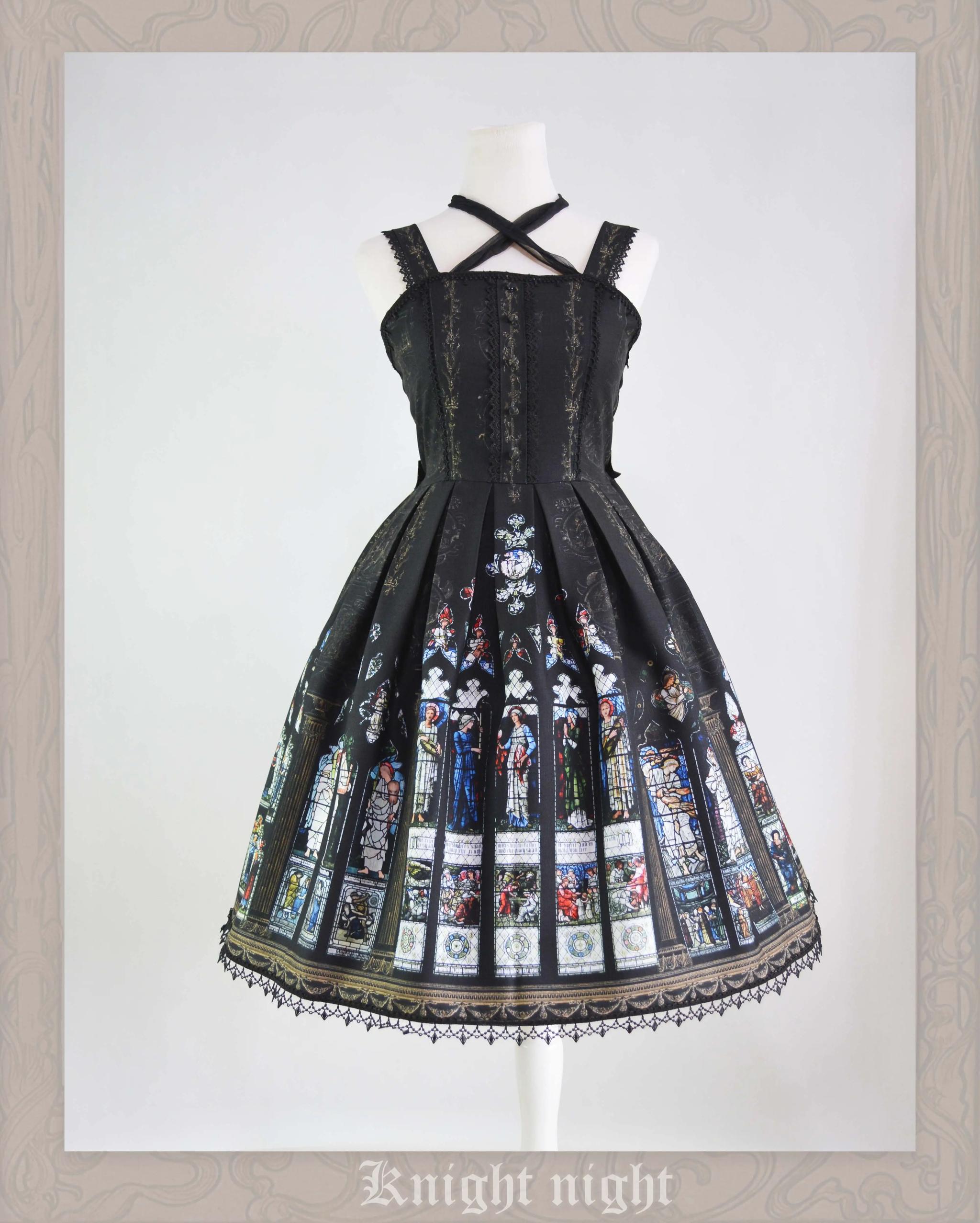 Knight Night - The Saint Priest - Vintage Lolita JSK Dress Halter Neckline S Black X Gold