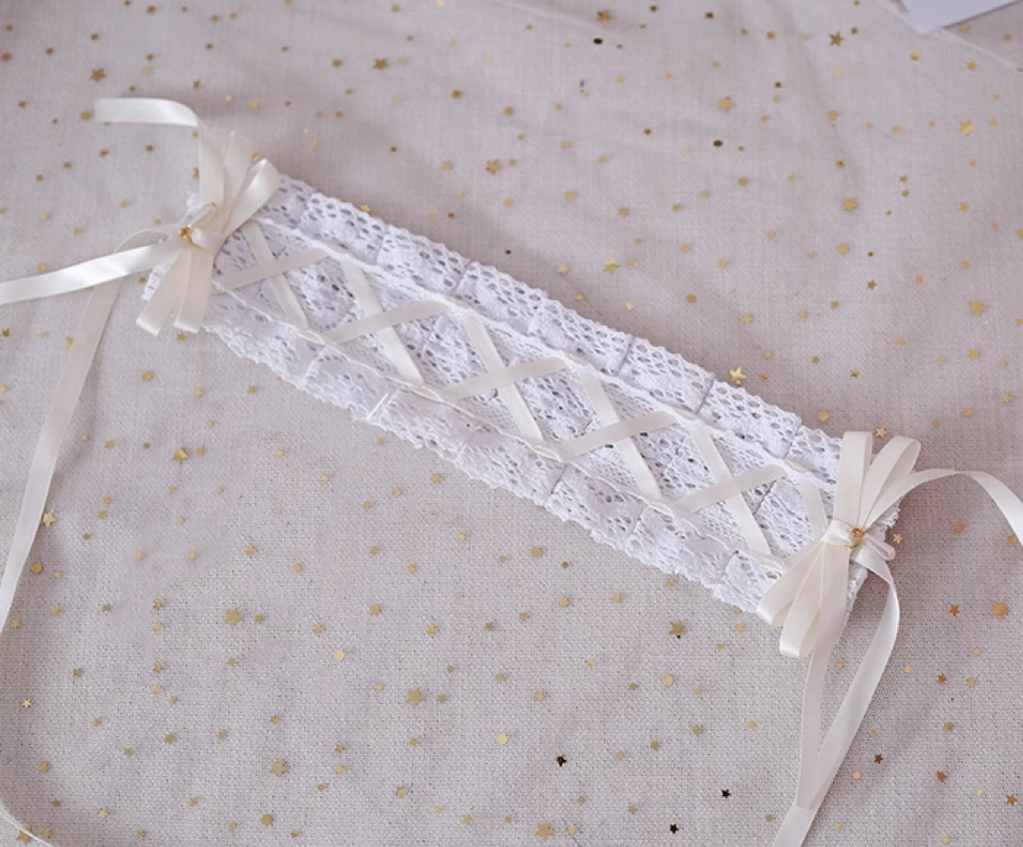 Xiaogui - Japanese Style Sweet Lolita Lace Headband Multicolors White Cotton + Milk White