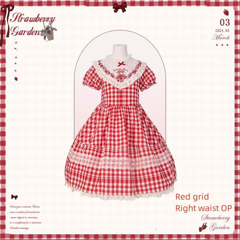 Flower and Pearl Box - Strawberry Basket - Country Lolita Dress Plaid Summer Spring Dress (L M S XL) 35676:498040