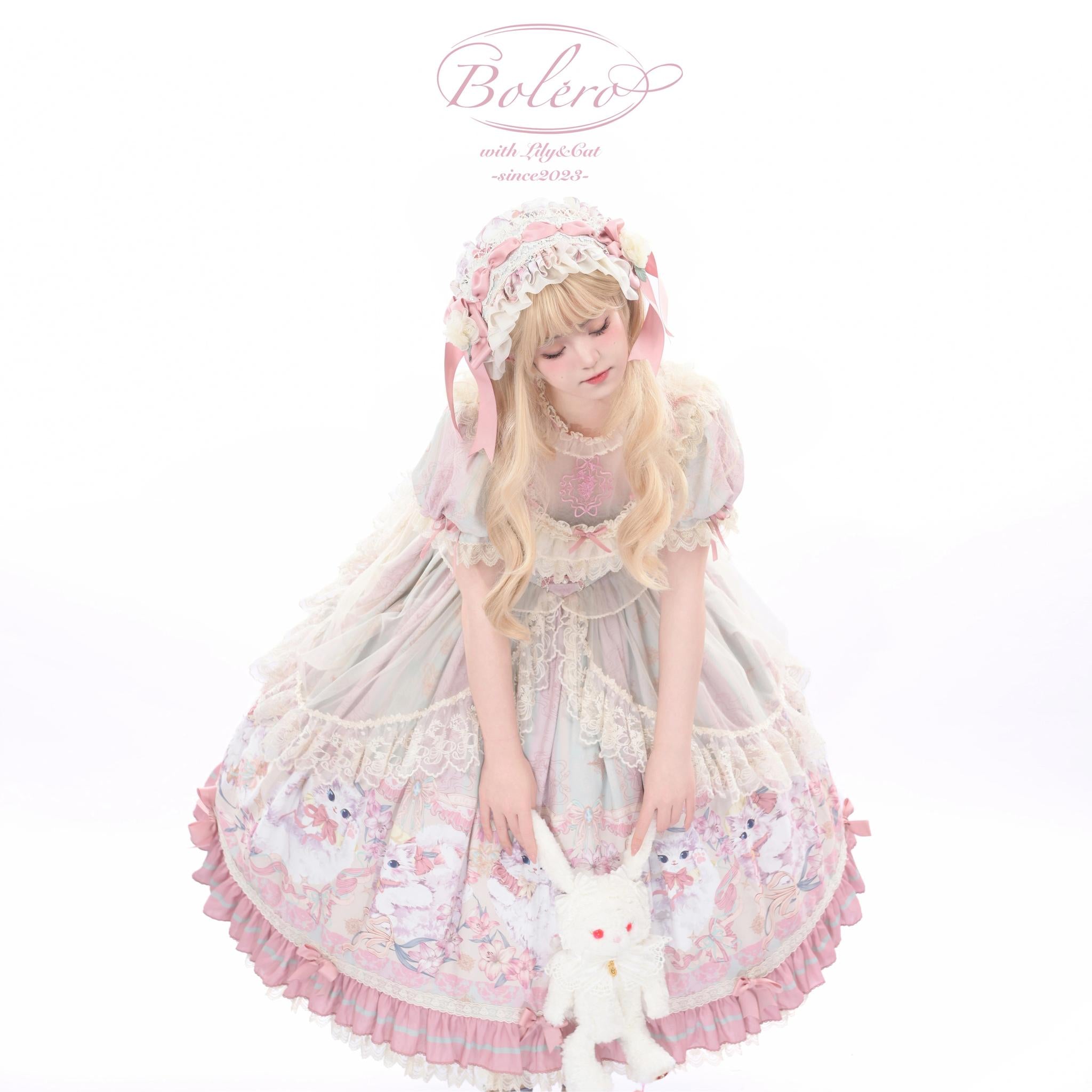 Bolero~Liliana Cat~Sweet Lolita Gorgeous OP Dress with Soft Lace & Organza 42986:760635