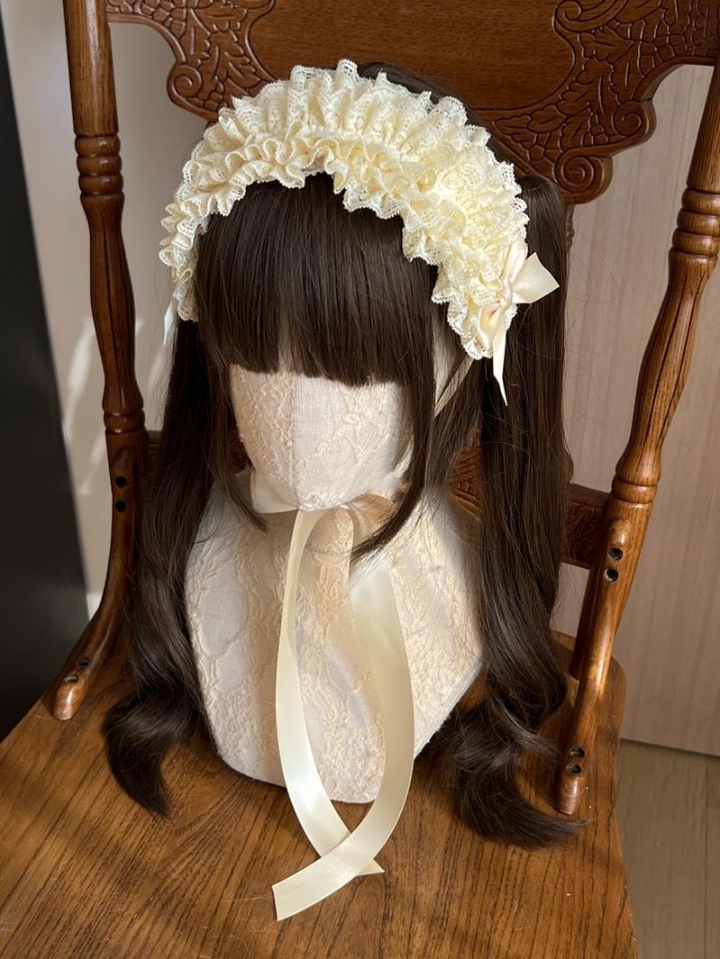 MAID - Customized Elegant Lolita Bow Lace KC Headdress Cream