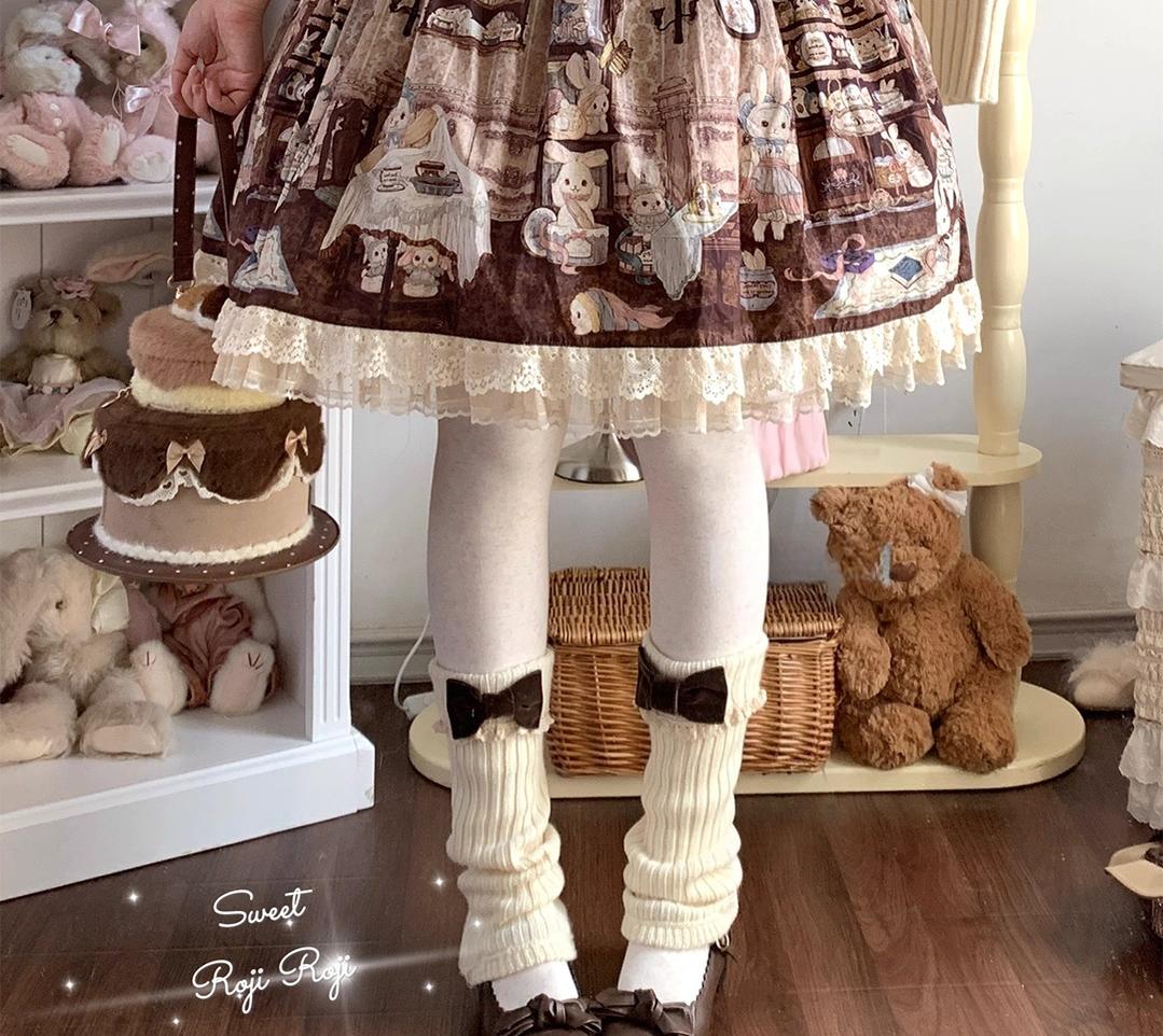 Roji Roji - Flared-Hem Lolita Leg Warmers, Velvet Bows
