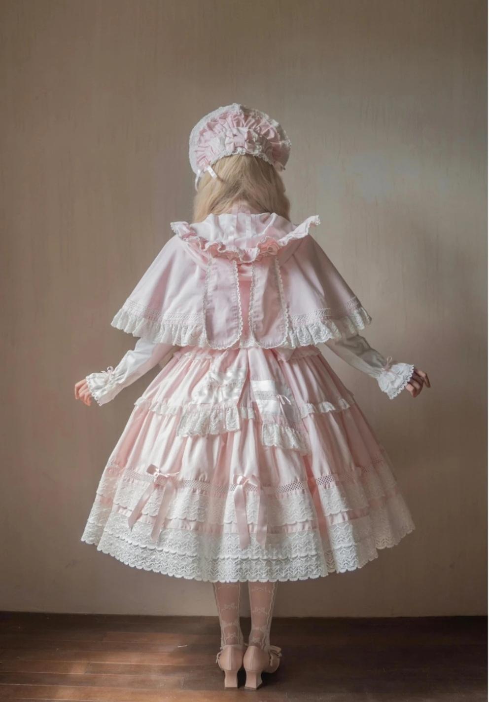 Edelburg Rose - Old School Lolita Cotton OP Dress Set, Detachable Sleeves 45685:859146