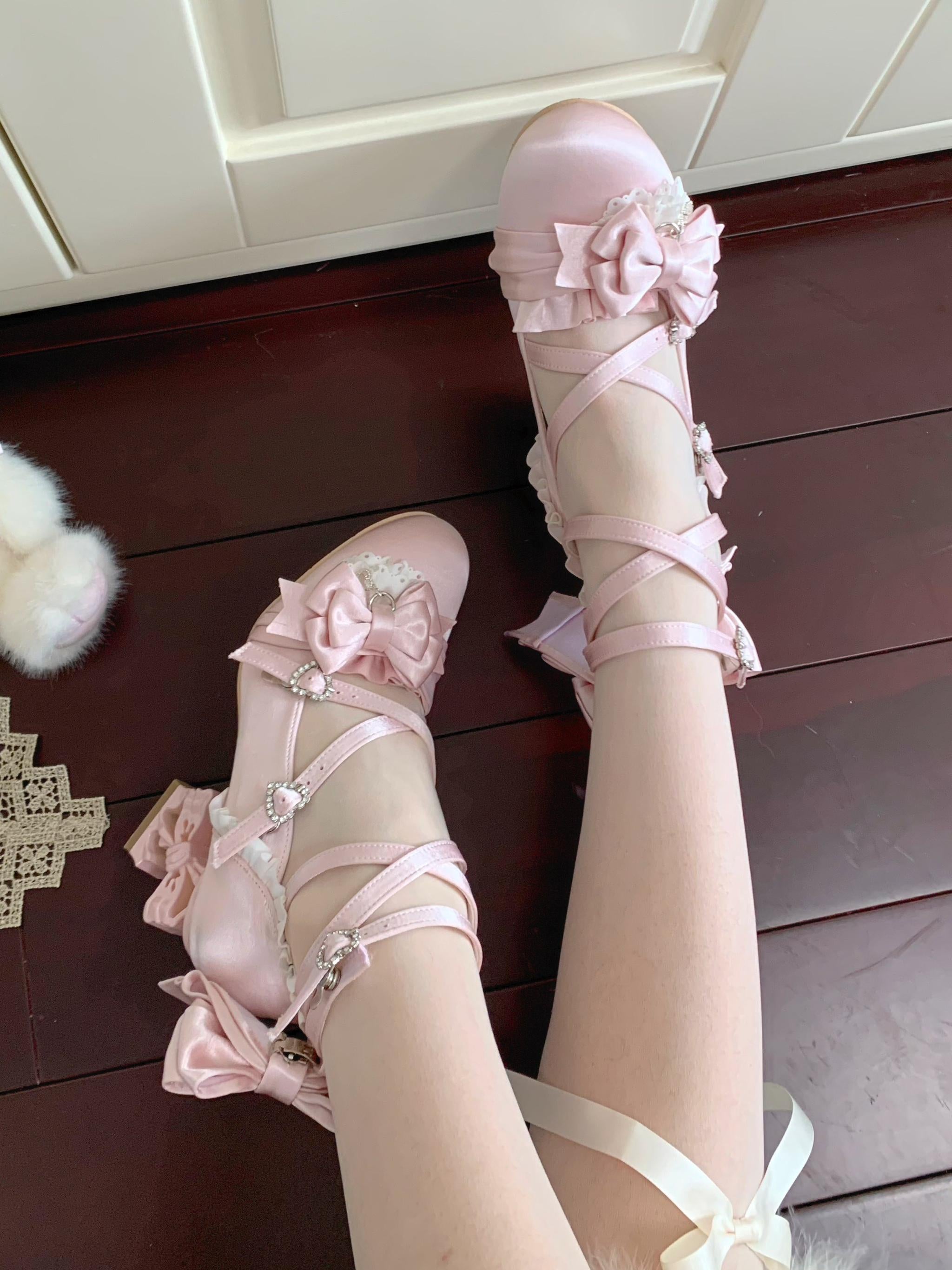 Thousand Knots - Classic Lolita Satin Heels Shoes, Bow-shaped Heel