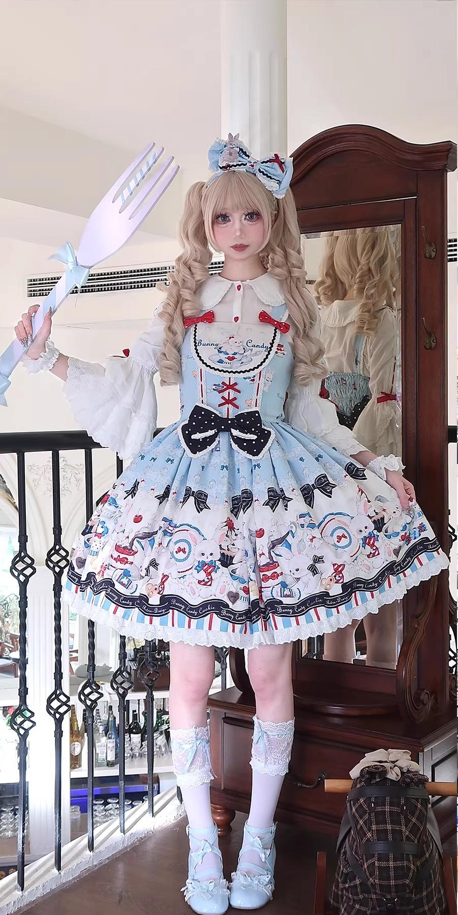 Myth Rabbit Tea Party - Sweet Lolita Dress Set, Bunny Print JSK 44460:809374