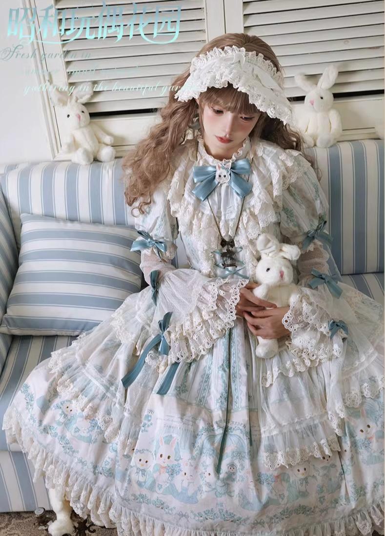 Showa Doll Garden - Elegant Plus size Lolita Dress, Bunny & Lamb Print 44534:812141
