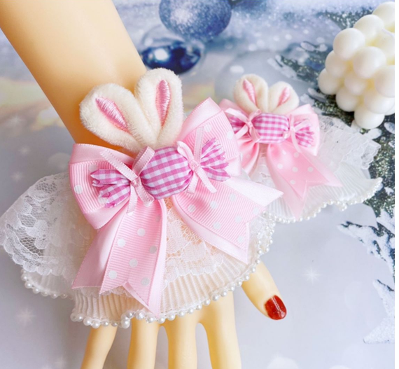 Sweetheart Endless~Sweet Lolita Cuffs Handmade Multicolor Rabbit Ears   