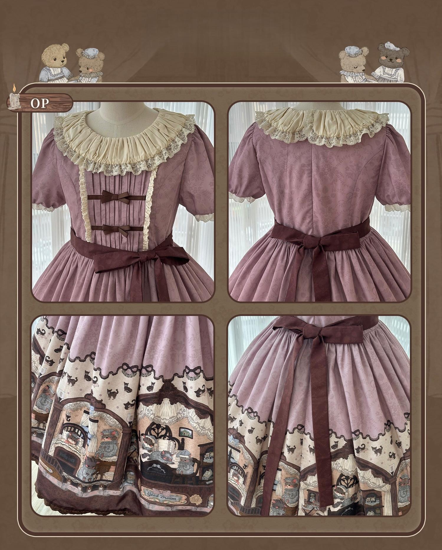 Sweet Dream Sheep - Vintage Bear - Printed Sweet Lolita Dress, Zipper Clousure 43709:784138