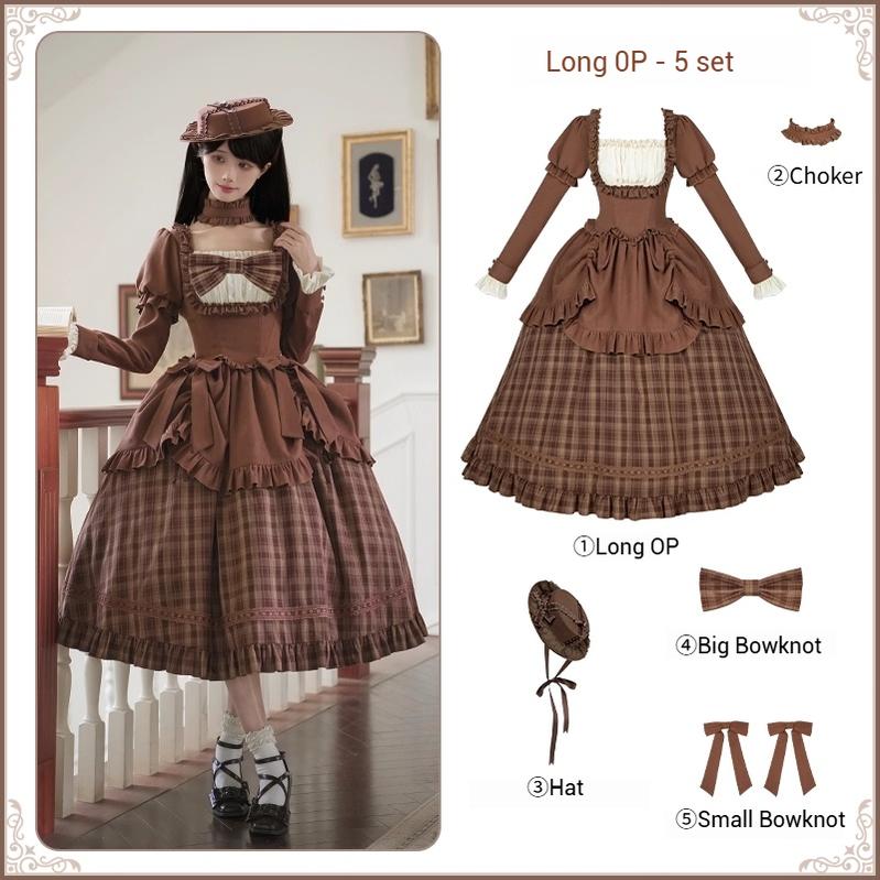 With PUJI - Oak Hymn - Classic Lolita Plaid OP Suit, Side Zipper (L M S) 43924:791293