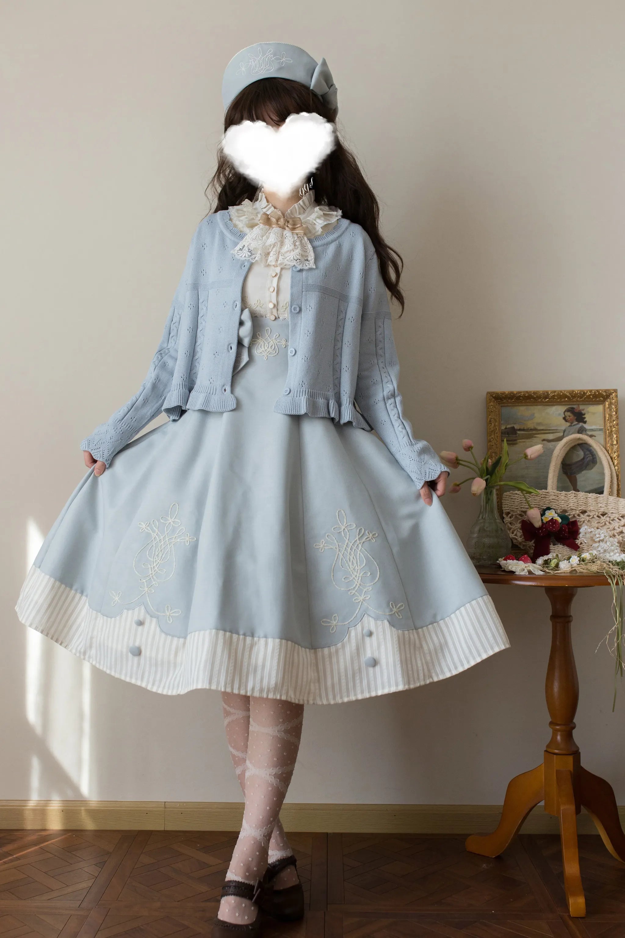 MIST - Kawaii Lolita Sweater Cardigan, Ruffled Lace Hem 43896:789187