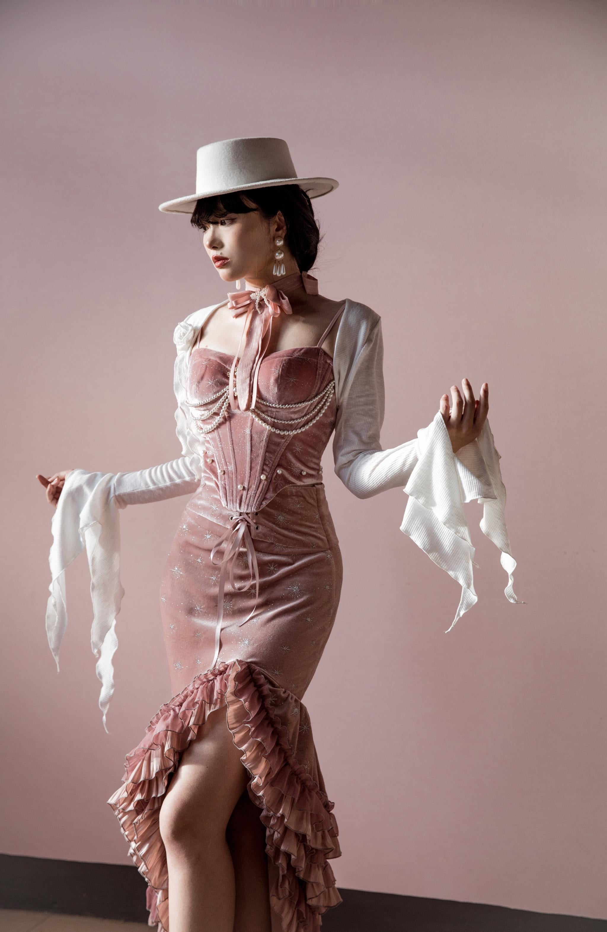 Atlantis - Gorgerous Classic Lolita Star Velvet JSK & Corset Skirt Set (L M S) 45514:852557