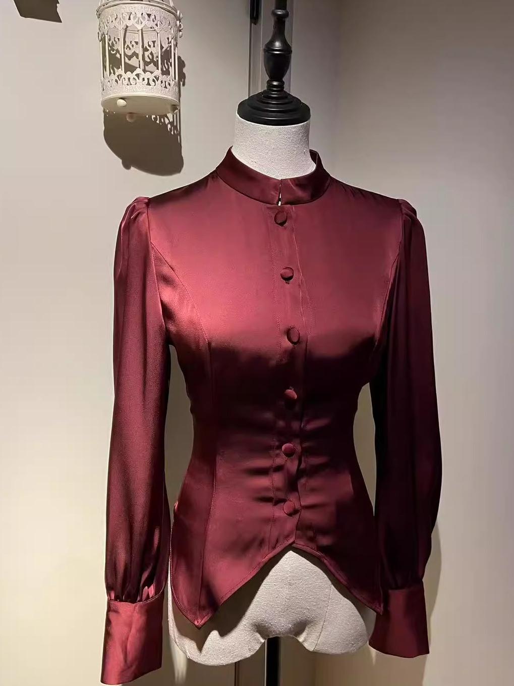 LetterfromGod - Night Guardian - Acetate Ouji Lolita Shirt With Split Hem/Adjustable Strap Wine Red Shirt S