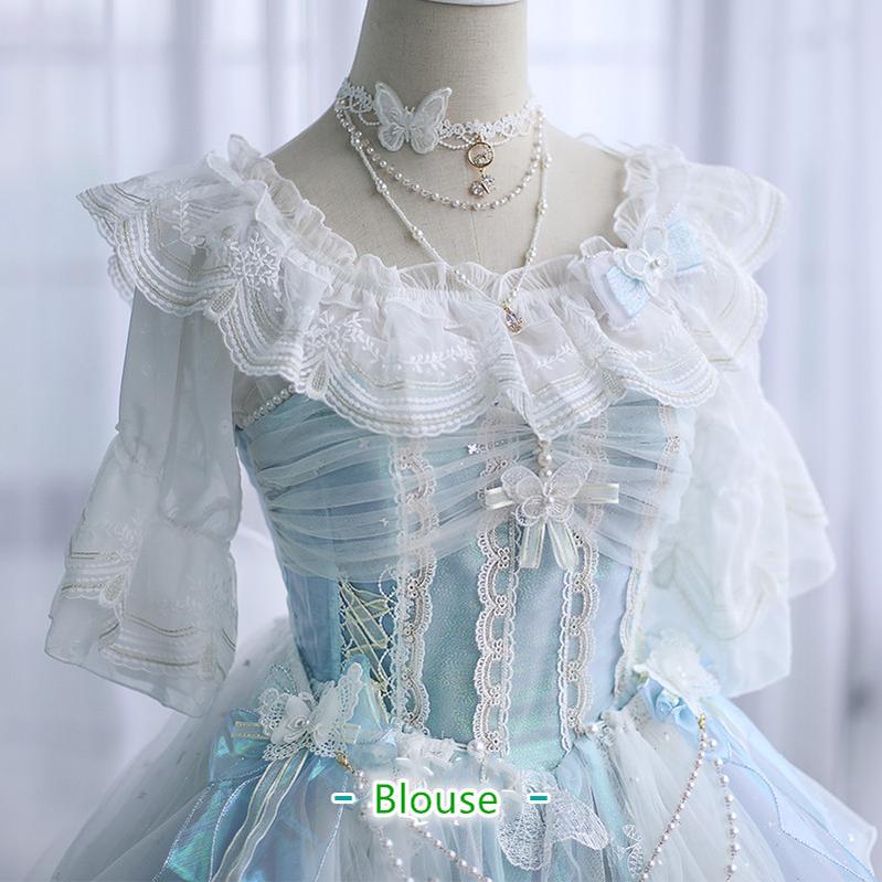 FantasyMirror - Exquisite Butterfly JSK Floral Wedding Lolita JSK Dress fress size blouse
