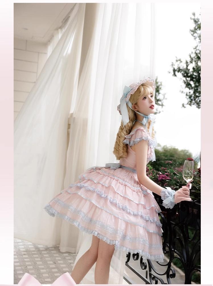 The Seventh Doll - Summer Evening Banquet - Sweet Lolita JSK with Tiered Ruffle Design and Hat 42722:750931