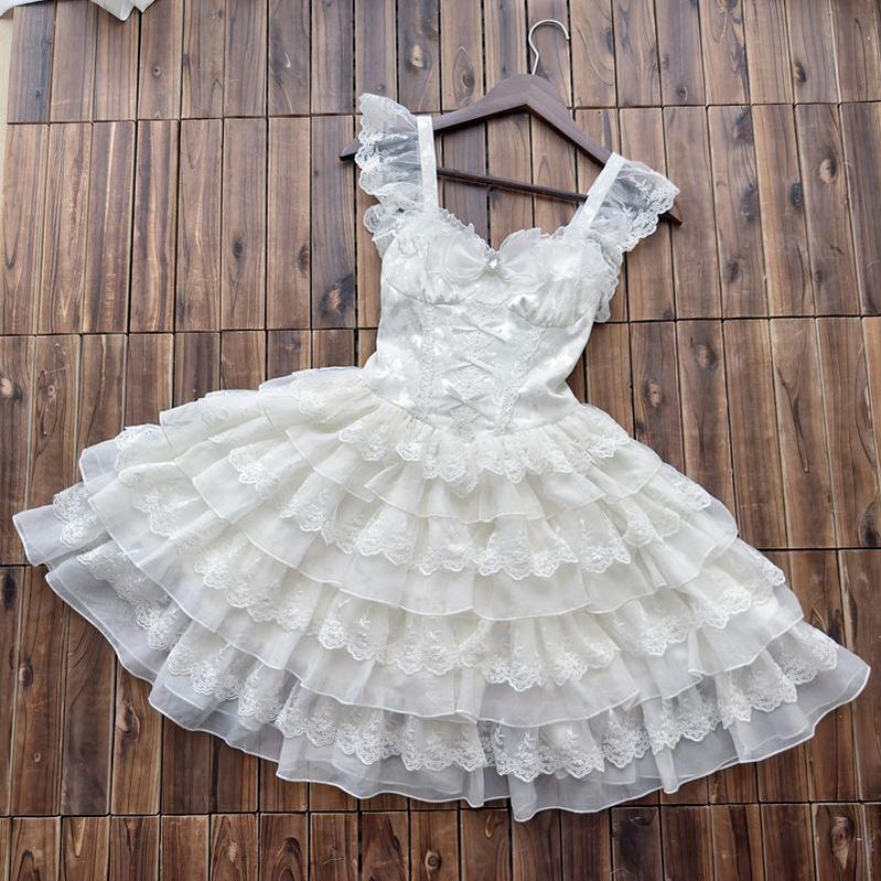 Phoenix Rise - Sweet Lolita Wedding JSK, Bullet Dress Inspired White JSK Only S