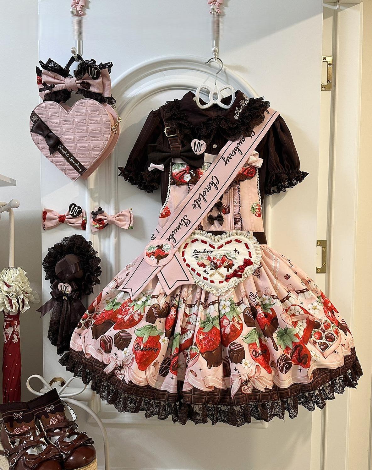 Strawberry Chocolate Lovers - Sweet Lolita Embroidered Printed Accessory