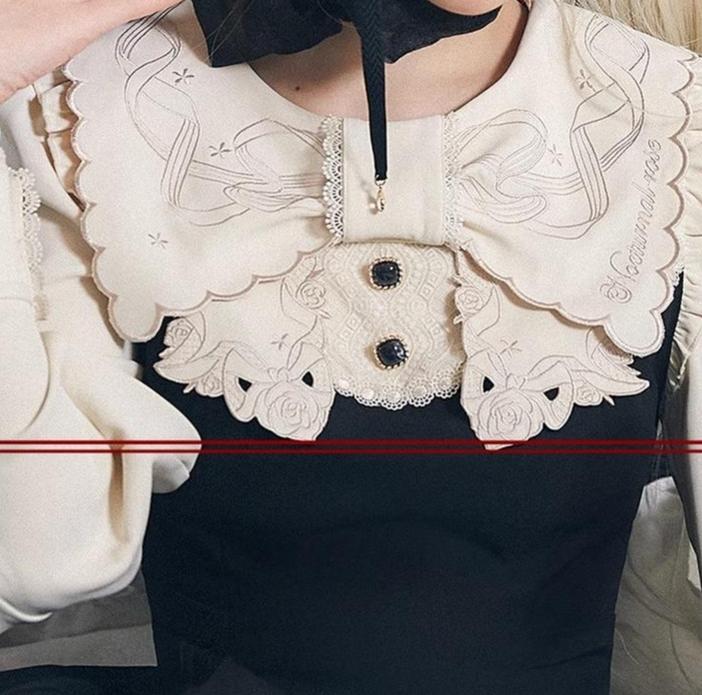 ZeeYe~Night Rose~Classic Lolita Shirt Double Layer Bow Embroidered Versatile Blouse 38648:593960