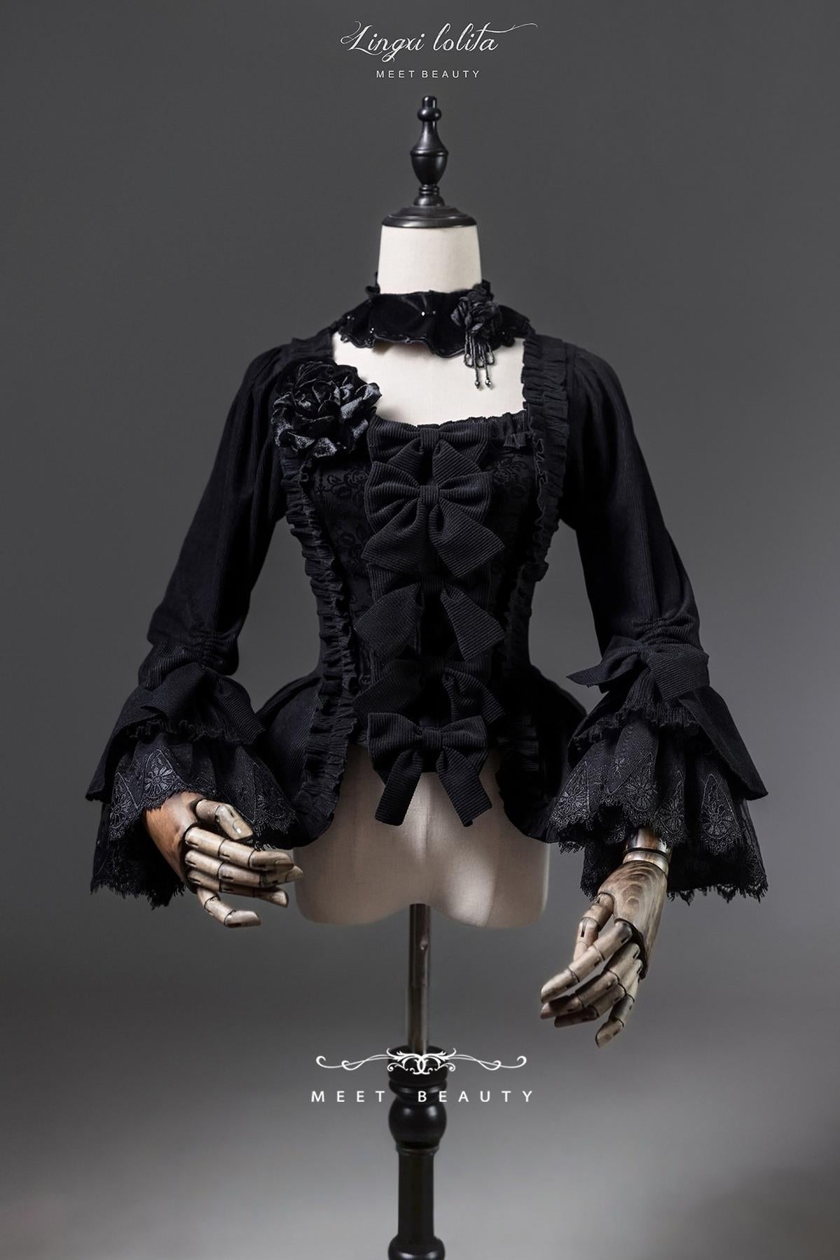 Midnight in Versailles - Gothic Lolita Hime Sleeve Blouse & Floral Skirt (2XL L M S XL) 44495:810538
