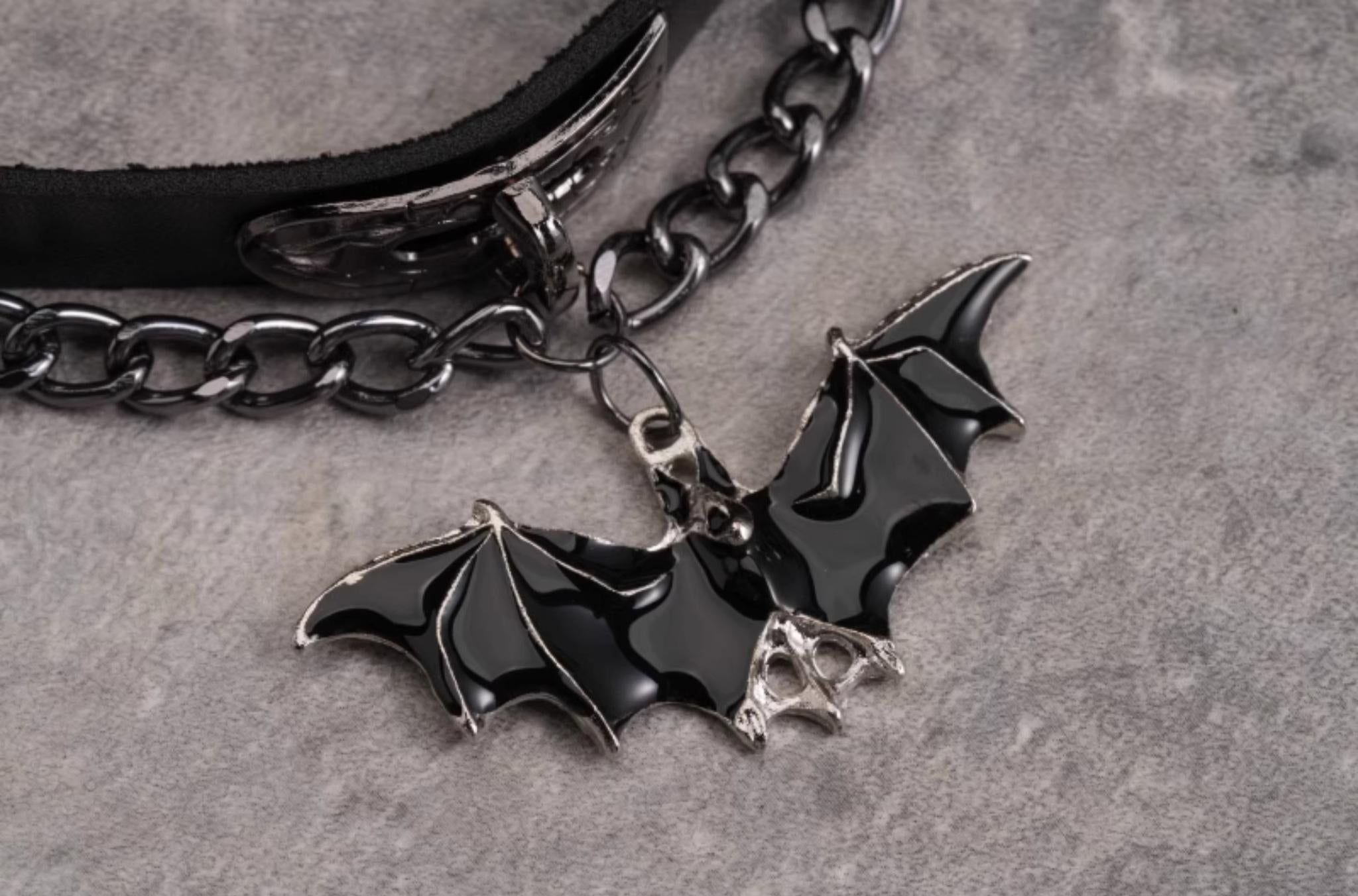 Strange Sugar - Gothic Lolita Choker Bat Pendant Faux Leather Necklace