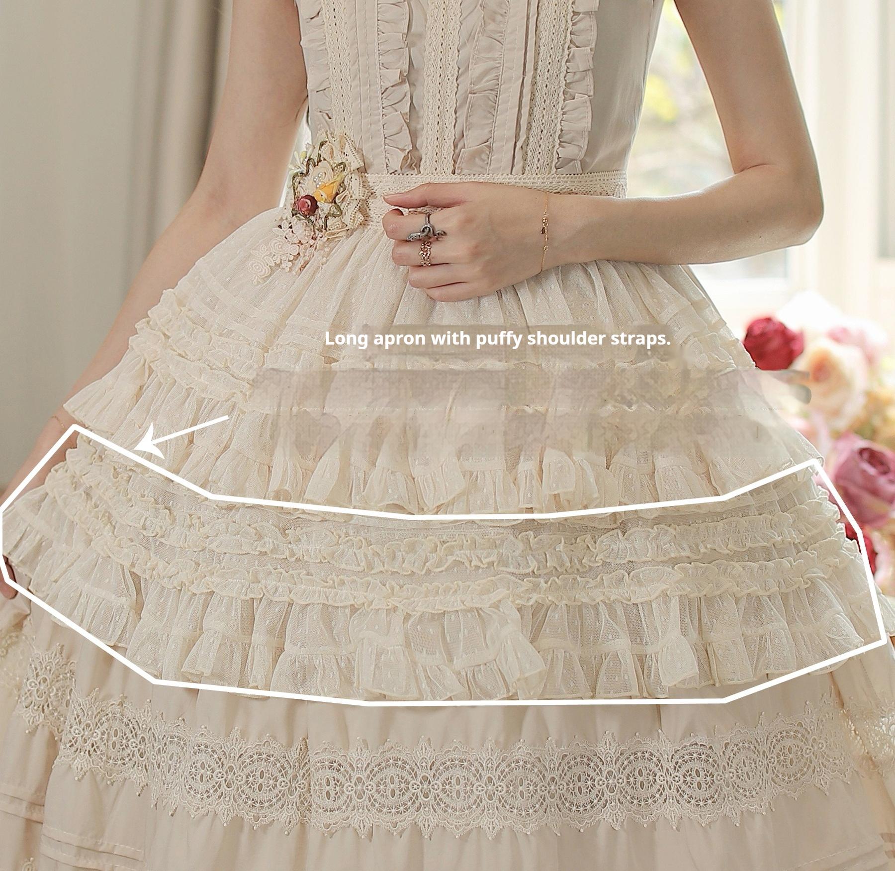 Tiny Garden~Spring Whisper~Solid Color Classic Lolita JSK Dress with Tulle Apron 42655:749221