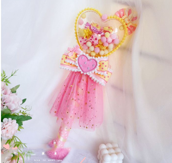 Sweetheart Endless - Sweet Lolita Fairy Wand Handmade Multicolor Heart Shaped yellow-pink heart fairy wand
