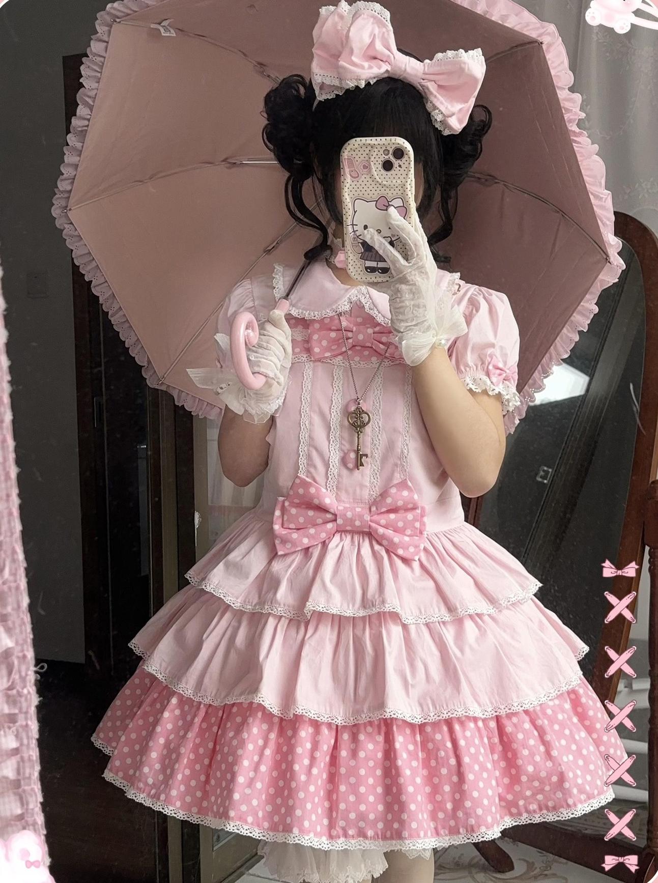 Sweet Dream Sheep - Polka Dot Tri-Hem - Cotton Sweet Lolita Salopette, Peter-pan Shirt